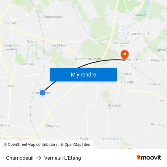 Champdeuil to Verneuil-L'Etang map
