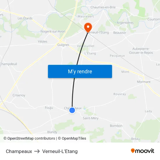 Champeaux to Verneuil-L'Etang map