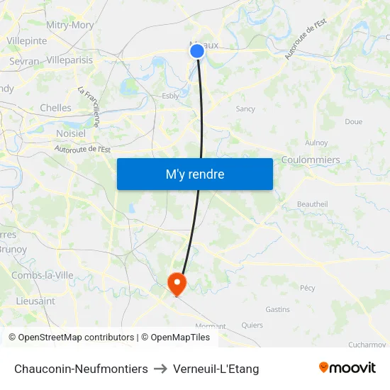 Chauconin-Neufmontiers to Verneuil-L'Etang map
