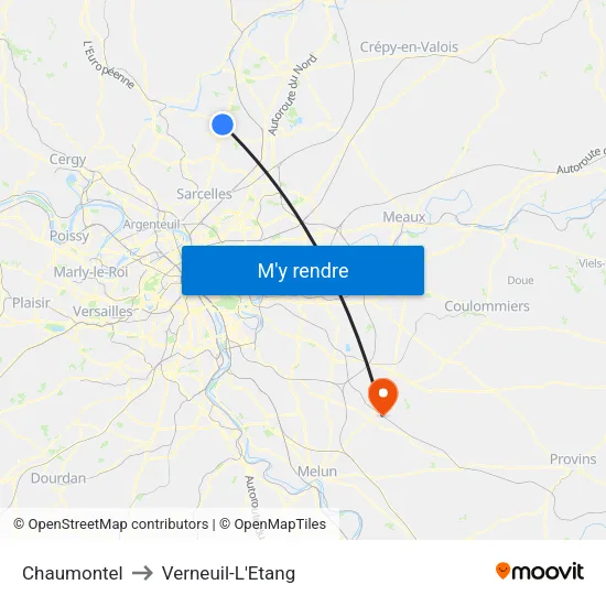 Chaumontel to Verneuil-L'Etang map