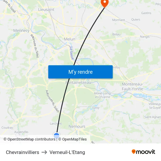 Chevrainvilliers to Verneuil-L'Etang map