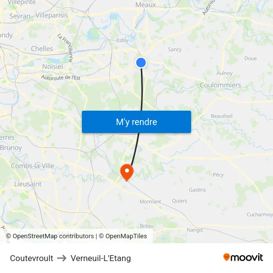 Coutevroult to Verneuil-L'Etang map
