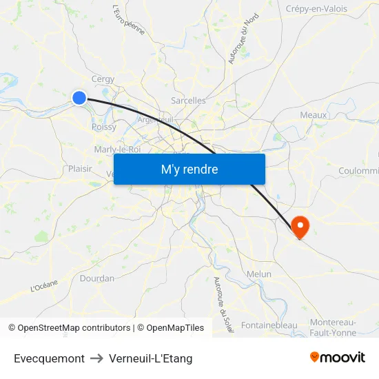 Evecquemont to Verneuil-L'Etang map