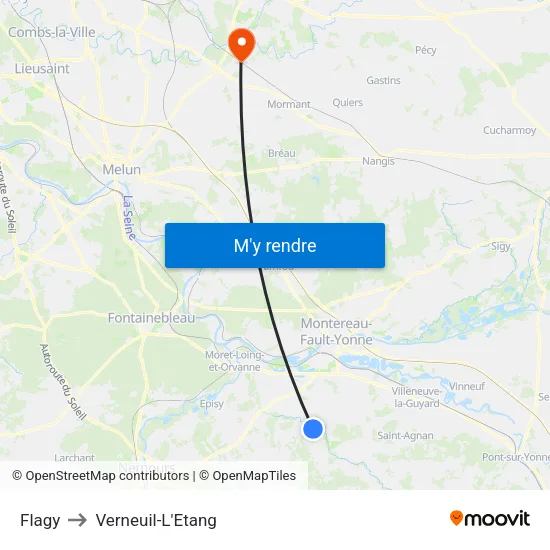 Flagy to Verneuil-L'Etang map