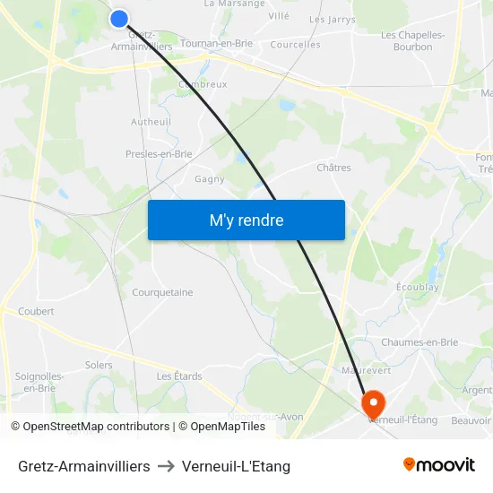 Gretz-Armainvilliers to Verneuil-L'Etang map