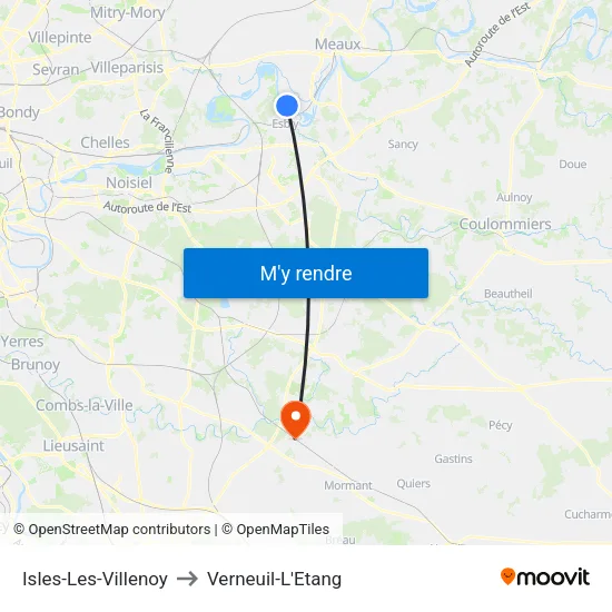 Isles-Les-Villenoy to Verneuil-L'Etang map