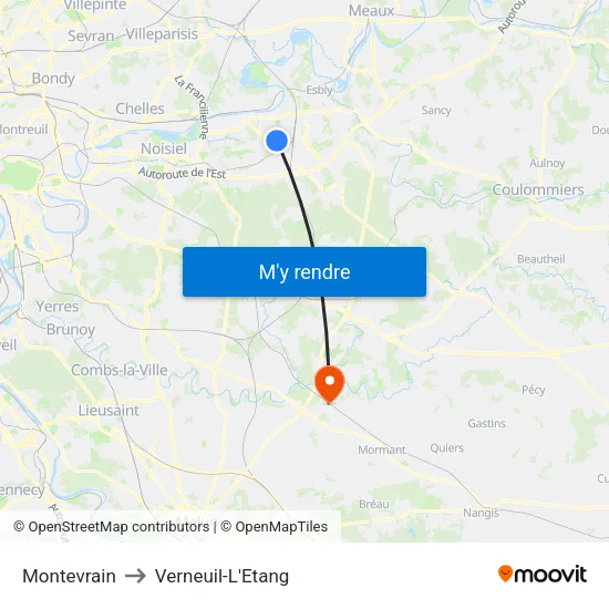 Montevrain to Verneuil-L'Etang map