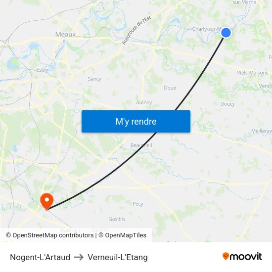 Nogent-L'Artaud to Verneuil-L'Etang map