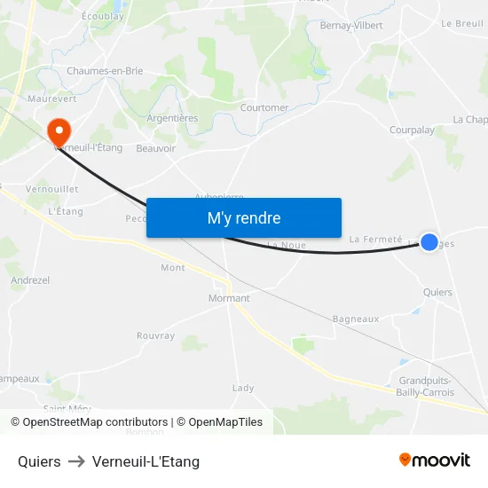 Quiers to Verneuil-L'Etang map