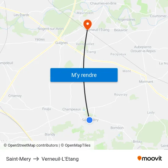 Saint-Mery to Verneuil-L'Etang map