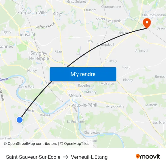 Saint-Sauveur-Sur-Ecole to Verneuil-L'Etang map