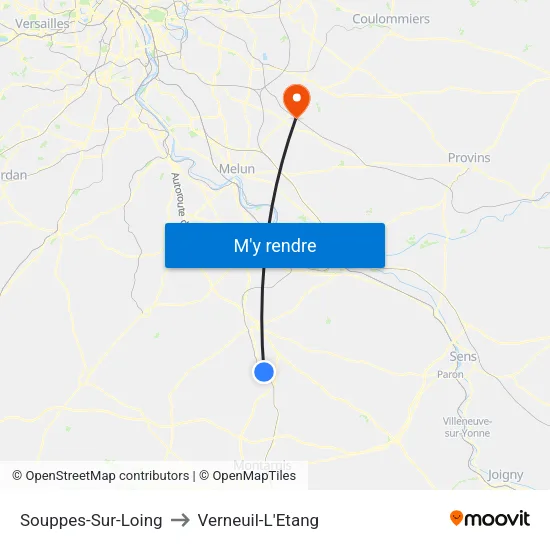 Souppes-Sur-Loing to Verneuil-L'Etang map