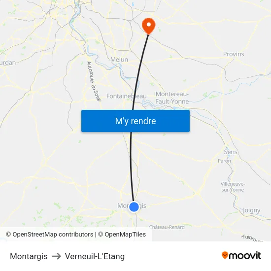 Montargis to Verneuil-L'Etang map