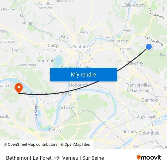 Bethemont-La-Foret to Verneuil-Sur-Seine map