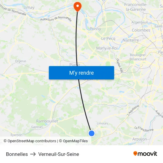 Bonnelles to Verneuil-Sur-Seine map