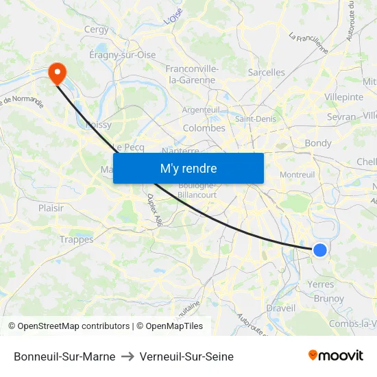 Bonneuil-Sur-Marne to Verneuil-Sur-Seine map