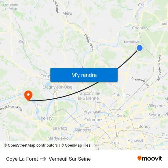 Coye-La-Foret to Verneuil-Sur-Seine map