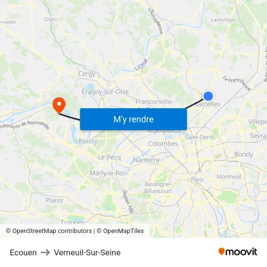 Ecouen to Verneuil-Sur-Seine map