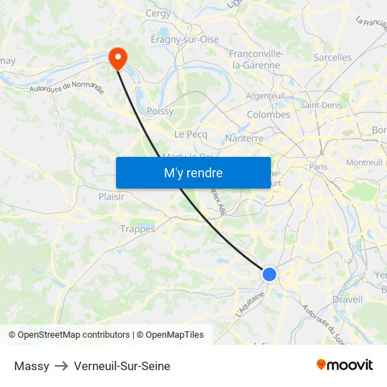 Massy to Verneuil-Sur-Seine map