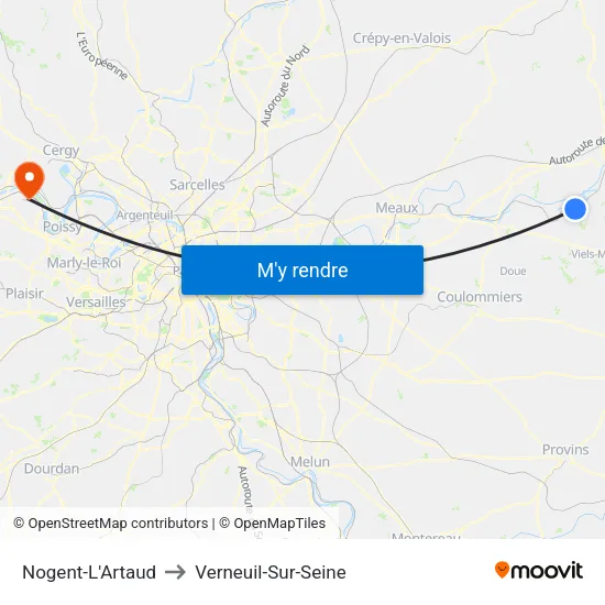 Nogent-L'Artaud to Verneuil-Sur-Seine map