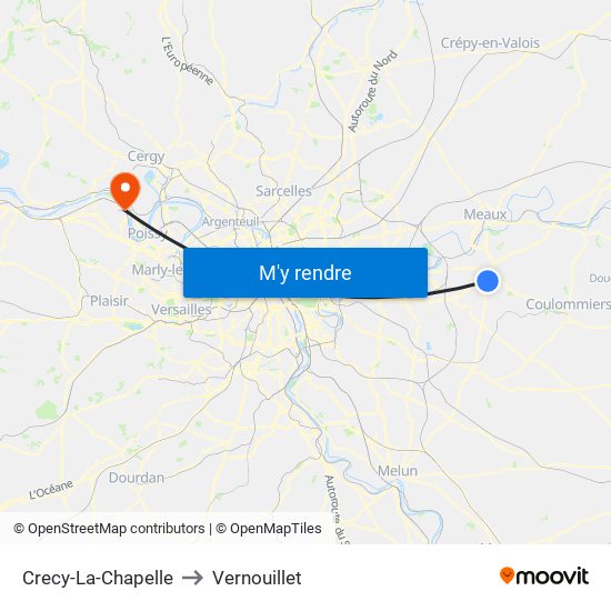 Crecy-La-Chapelle to Vernouillet map