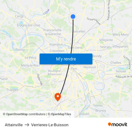 Attainville to Verrieres-Le-Buisson map