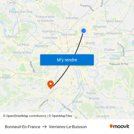 Bonneuil-En-France to Verrieres-Le-Buisson map