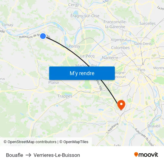 Bouafle to Verrieres-Le-Buisson map