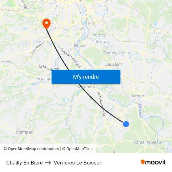 Chailly-En-Biere to Verrieres-Le-Buisson map