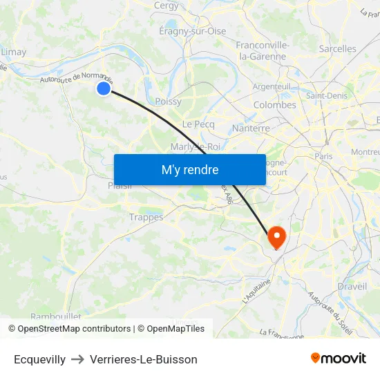 Ecquevilly to Verrieres-Le-Buisson map