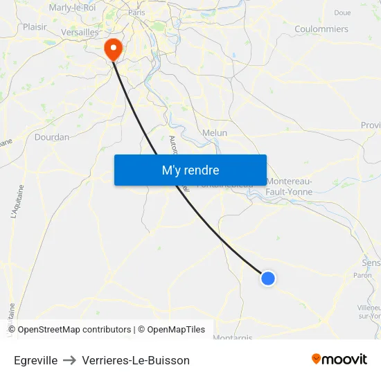 Egreville to Verrieres-Le-Buisson map