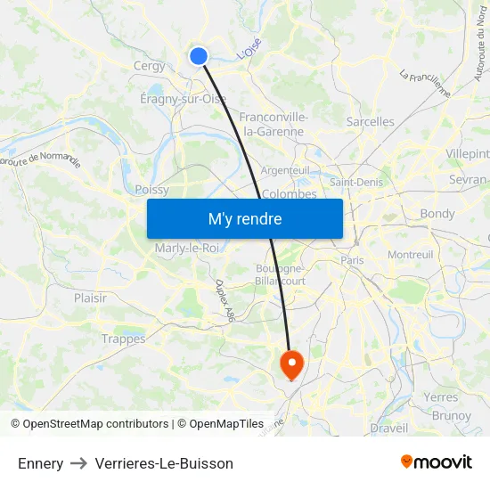Ennery to Verrieres-Le-Buisson map