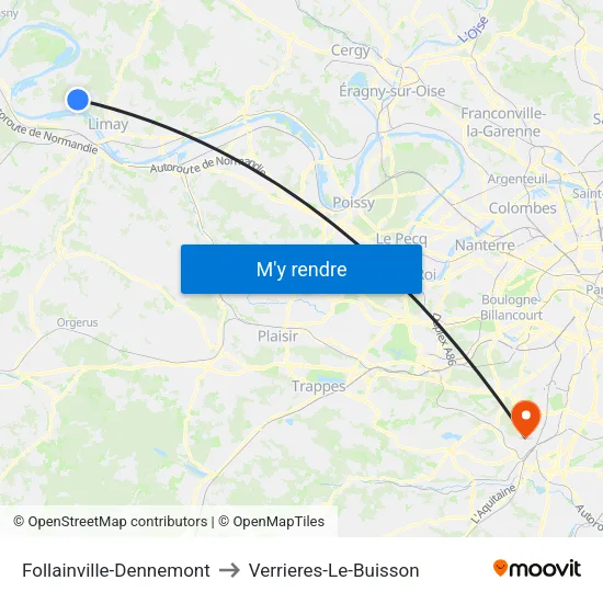 Follainville-Dennemont to Verrieres-Le-Buisson map