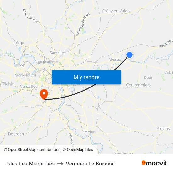 Isles-Les-Meldeuses to Verrieres-Le-Buisson map