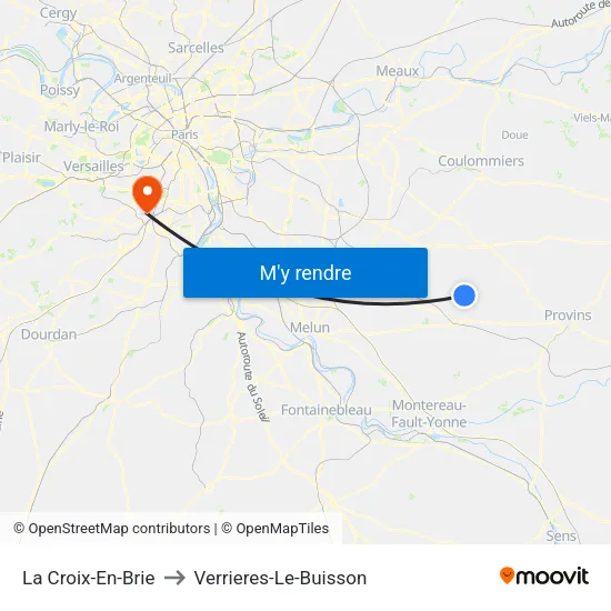 La Croix-En-Brie to Verrieres-Le-Buisson map
