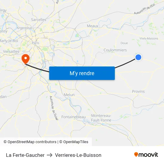 La Ferte-Gaucher to Verrieres-Le-Buisson map