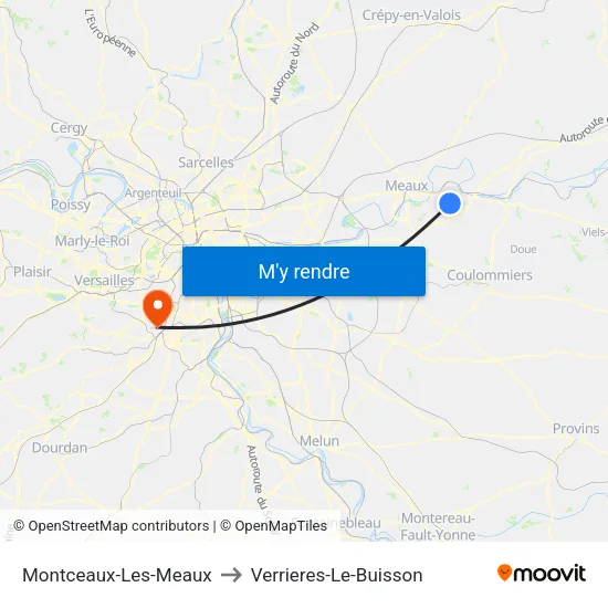 Montceaux-Les-Meaux to Verrieres-Le-Buisson map