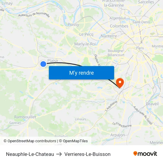 Neauphle-Le-Chateau to Verrieres-Le-Buisson map