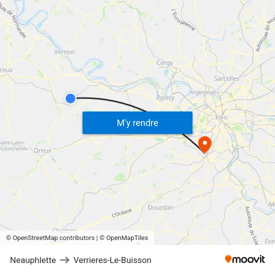 Neauphlette to Verrieres-Le-Buisson map