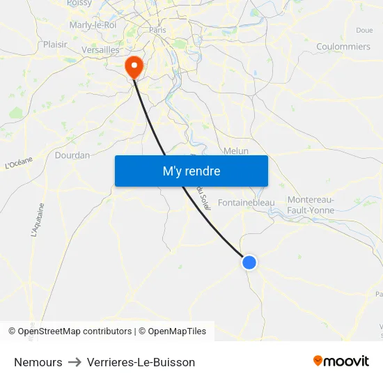 Nemours to Verrieres-Le-Buisson map