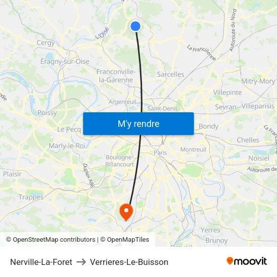 Nerville-La-Foret to Verrieres-Le-Buisson map