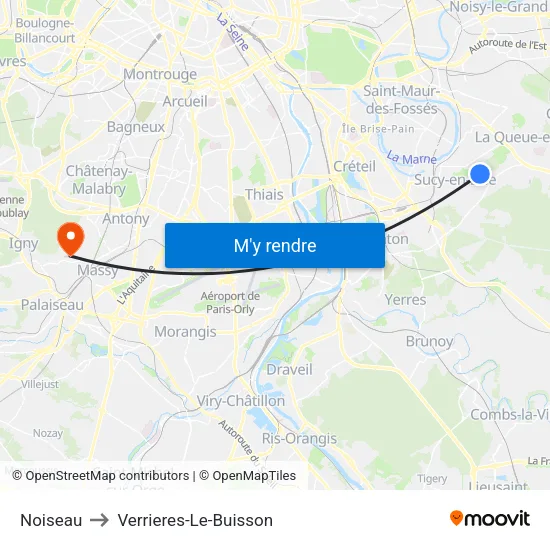 Noiseau to Verrieres-Le-Buisson map