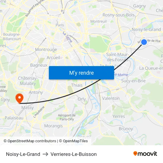 Noisy-Le-Grand to Verrieres-Le-Buisson map