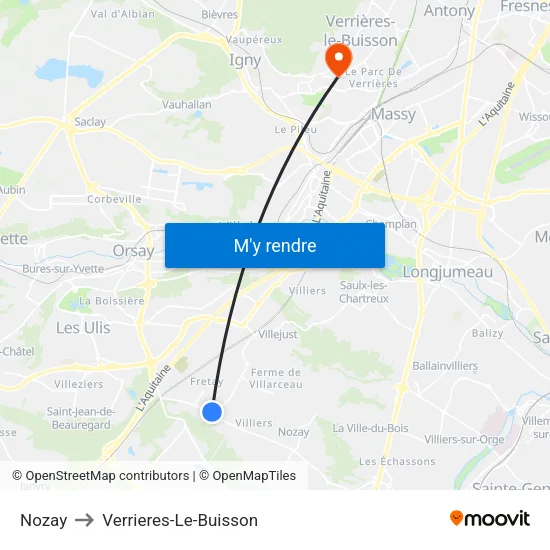 Nozay to Verrieres-Le-Buisson map