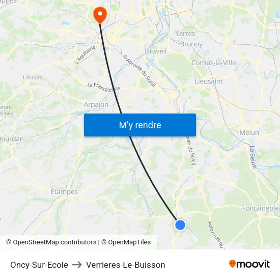 Oncy-Sur-Ecole to Verrieres-Le-Buisson map
