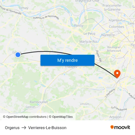 Orgerus to Verrieres-Le-Buisson map