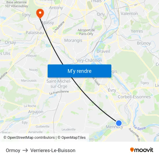 Ormoy to Verrieres-Le-Buisson map