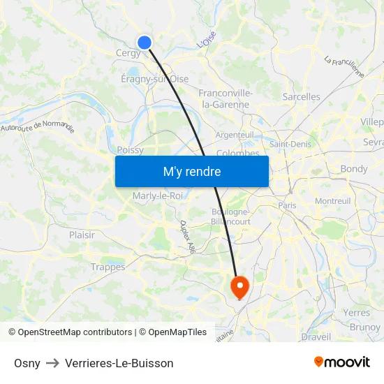 Osny to Verrieres-Le-Buisson map