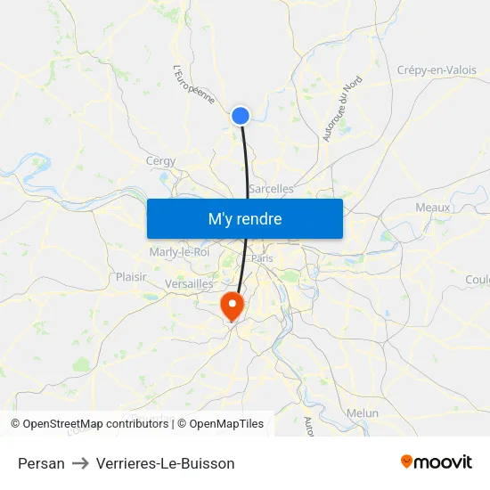 Persan to Verrieres-Le-Buisson map