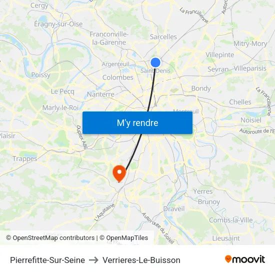 Pierrefitte-Sur-Seine to Verrieres-Le-Buisson map